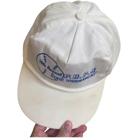 Vintage 80s/90s PBPA “State Tournament” Rope Trucker Hat – White & Royal Blue - Picture 6 of 10